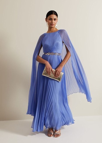 Phase Eight Marren Blue Chiffon Pleated Dress Blue Australia | FC2941730